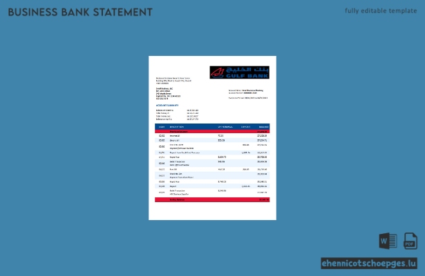 Gulf Bank Firmenkontoauszug – Beispielansicht (Word und PDF)
